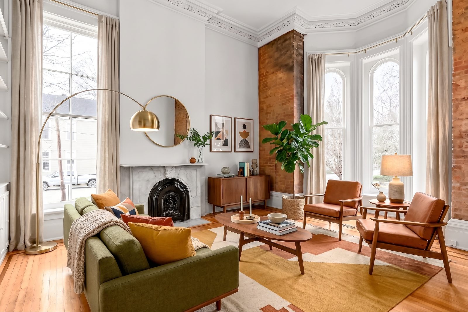 Ambiente amoblado, estilo Mid-Century